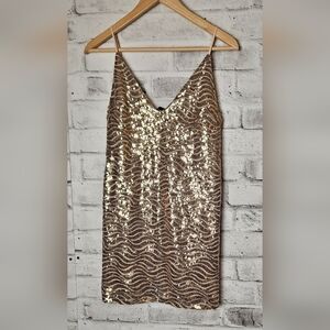 Revamped Gold Sequin Mini Dress Slip Style Adjustable Straps Party Dress Size M